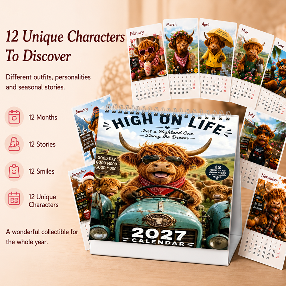 upsell 2027 & 2026  Funny Highland Cow Wall Calendar A4 Calendar---Polarvix®