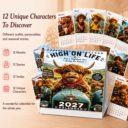 upsell 2027 & 2026  Funny Highland Cow Wall Calendar A4 Calendar---Polarvix®