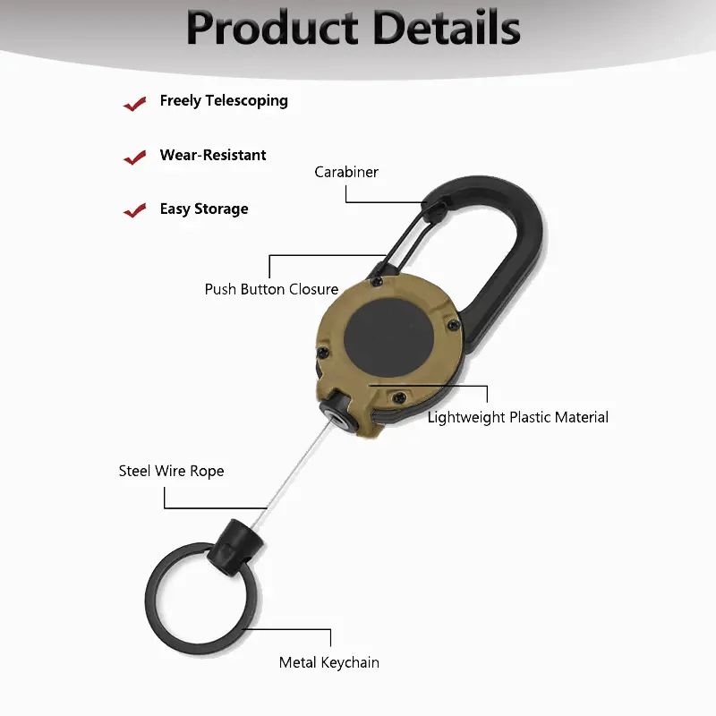 Polarvix® 💥LAST DAY SALE 40%OFF💥🏆Retractable Carabiner Keychain 🎣 – 60cm Steel Cord, Heavy-Duty Badge Reel, Lightweight EDC Tool for Keys, ID & Outdoor Use