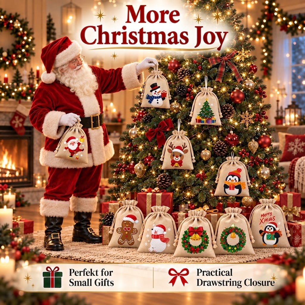 🎄⛄ Christmas Jute Gift Bags with Drawstrings — Neatly Pack Loose Candies and Gifts in Seconds 🎁🎄– Polarvix®