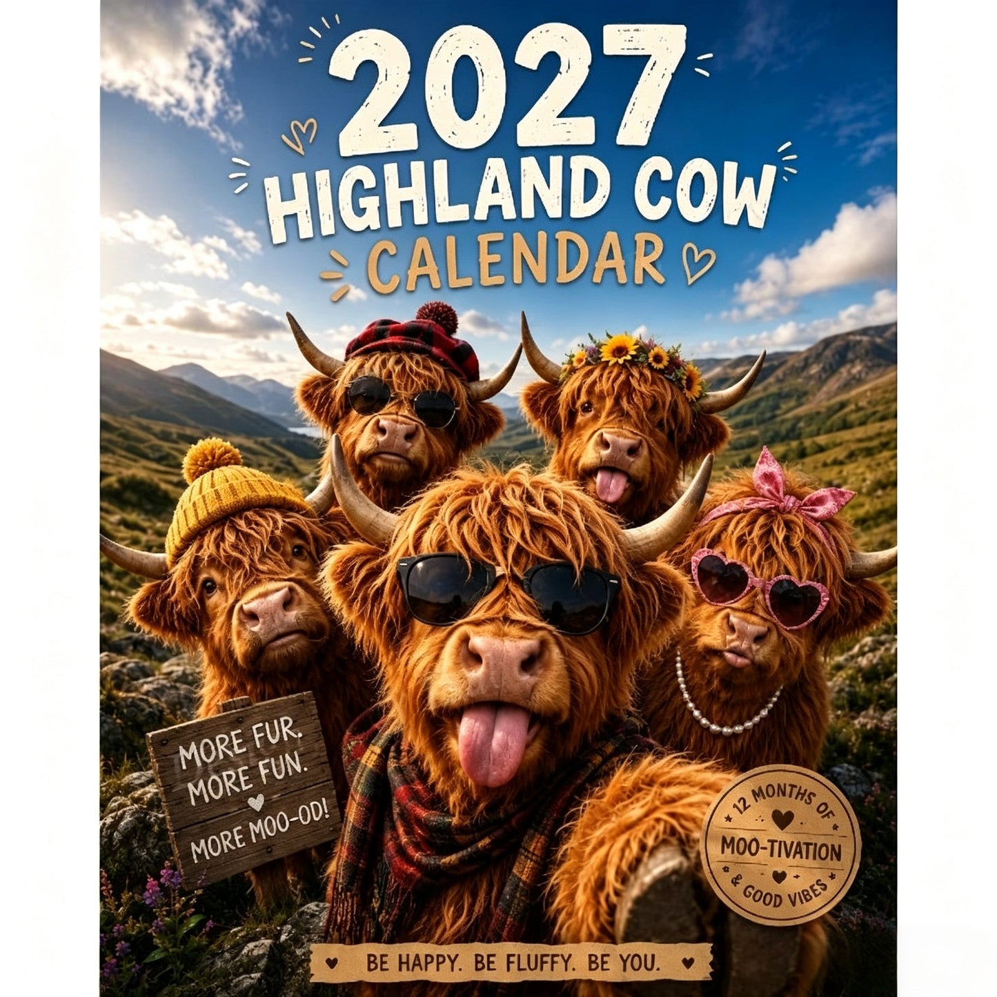 2027 Funny Highland Cow Wall Calendar A4 Hanging Calendar---Polarvix®