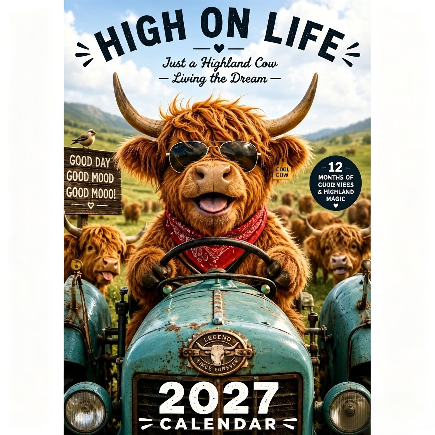 2027 Funny Highland Cow Wall Calendar A4 Hanging Calendar---Polarvix®