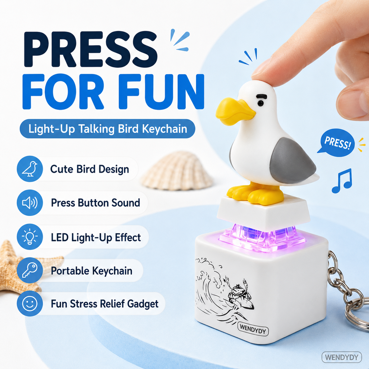 Polarvix® 🎁 Mine Little Bird Voice-Activated Light-Up Electronic Keychain: Squeeze-to-Play Duck-Shaped Creative Keychain