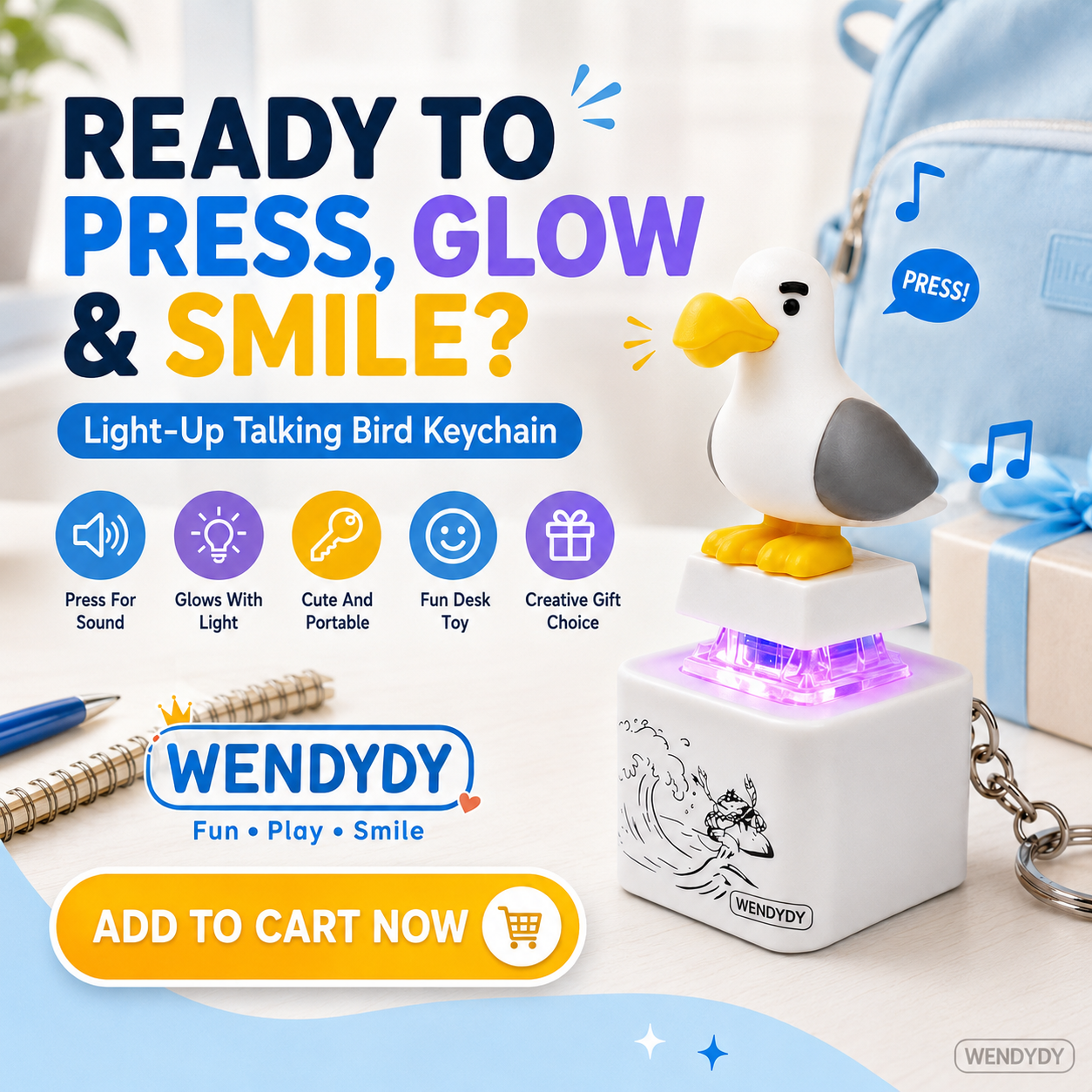 Polarvix® 🎁 Mine Little Bird Voice-Activated Light-Up Electronic Keychain: Squeeze-to-Play Duck-Shaped Creative Keychain