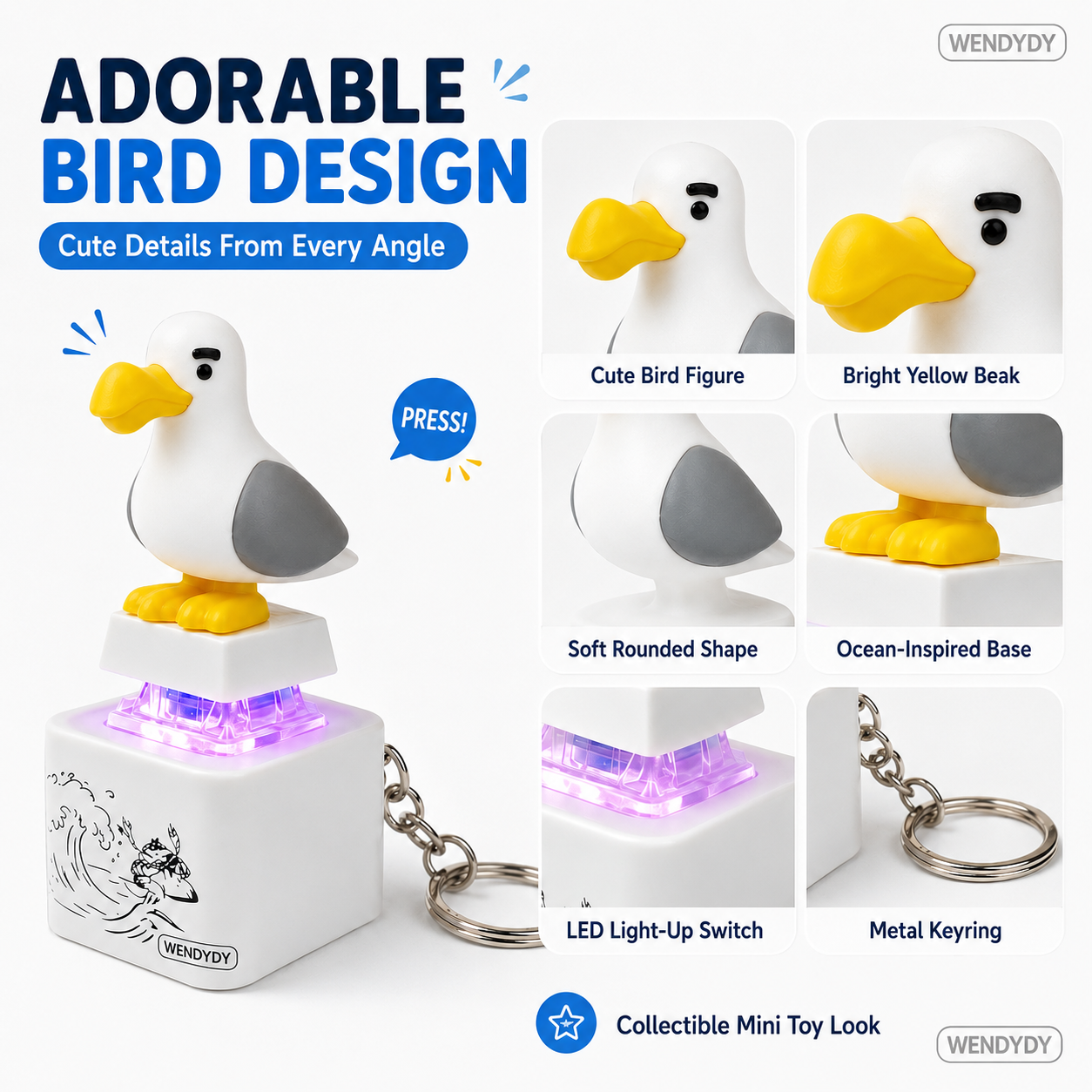 Polarvix® 🎁 Mine Little Bird Voice-Activated Light-Up Electronic Keychain: Squeeze-to-Play Duck-Shaped Creative Keychain