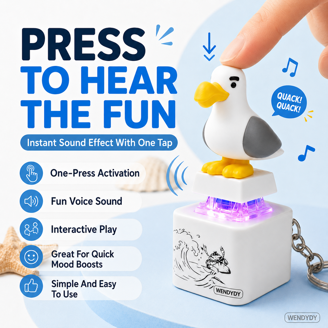 Polarvix® 🎁 Mine Little Bird Voice-Activated Light-Up Electronic Keychain: Squeeze-to-Play Duck-Shaped Creative Keychain