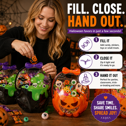 50 Pcs Halloween Goodie Bags – Clear Cauldron Candy Favor Bags---Polarvix®