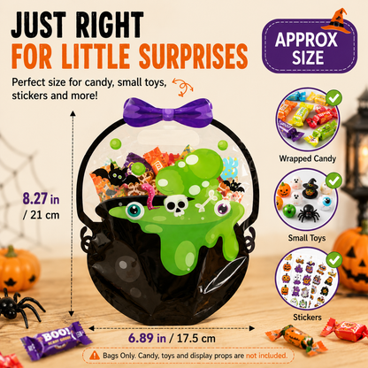 50 Pcs Halloween Goodie Bags – Clear Cauldron Candy Favor Bags---Polarvix®