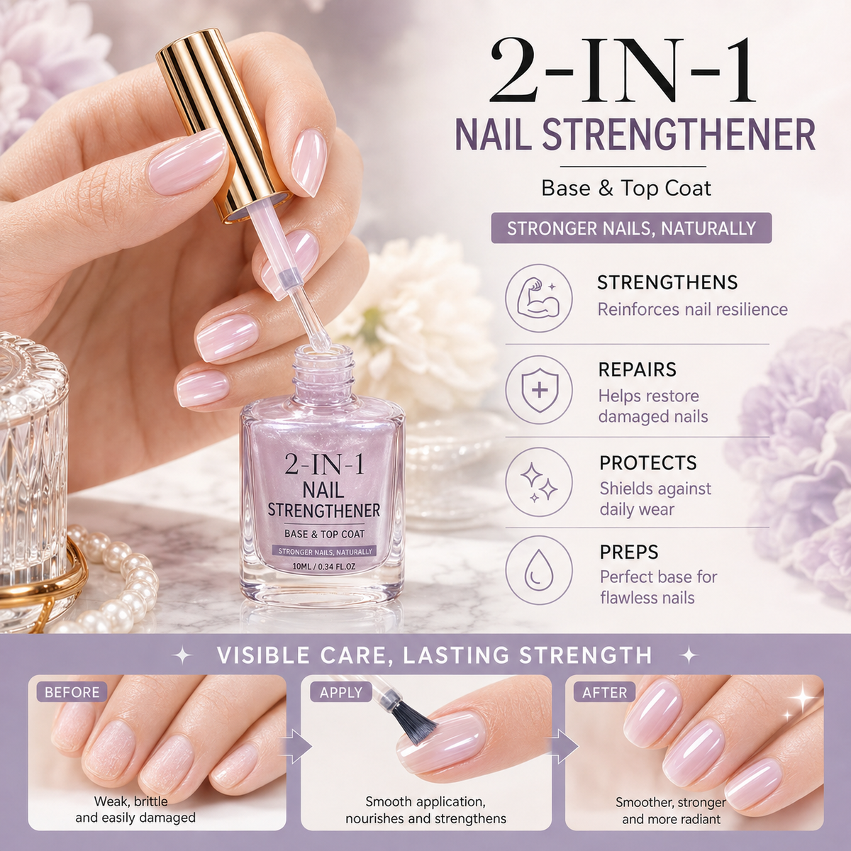 💜💅Lilac Glossy Mirror Nail Strengthener | Lightweight Serum Locks Nail Moisture, Reinforce Nail Plate & Lower Damage Chance---Polarvix®