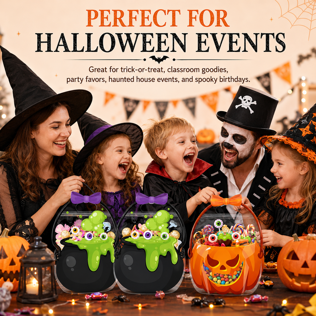 50 Pcs Halloween Goodie Bags – Clear Cauldron Candy Favor Bags---Polarvix®