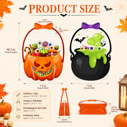 50 Pcs Halloween Goodie Bags – Clear Cauldron Candy Favor Bags---Polarvix®
