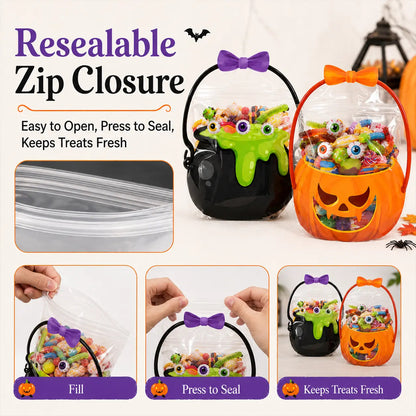 50 Pcs Halloween Goodie Bags – Clear Cauldron Candy Favor Bags---Polarvix®