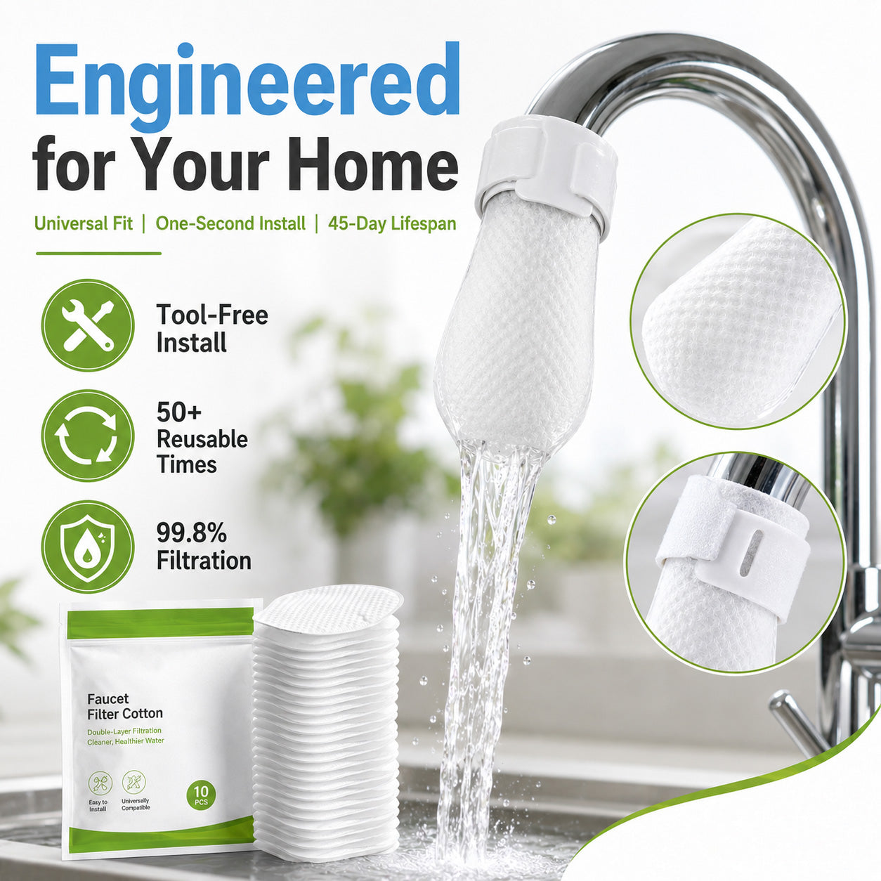 🎉HOT SALE✨Anti-Splash Kitchen Faucet Filter for Sediment & Rust Removal--Polarvix®