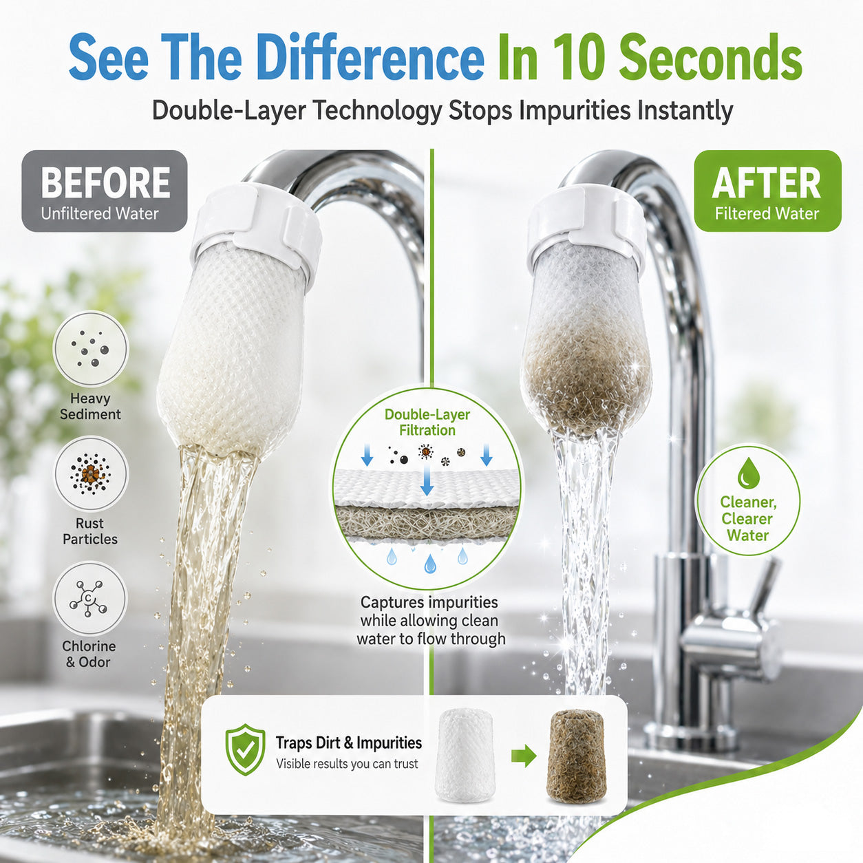 🎉HOT SALE✨Anti-Splash Kitchen Faucet Filter for Sediment & Rust Removal--Polarvix®