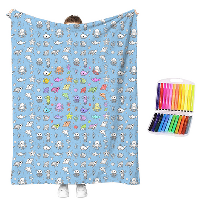 LAST DAY SALE 50% OFF+Free Marker Pen Set!!🎨✨Creative Cozy Coloring Blanket Kit | Creative Arts & Crafts, Ultimate DIY Gift