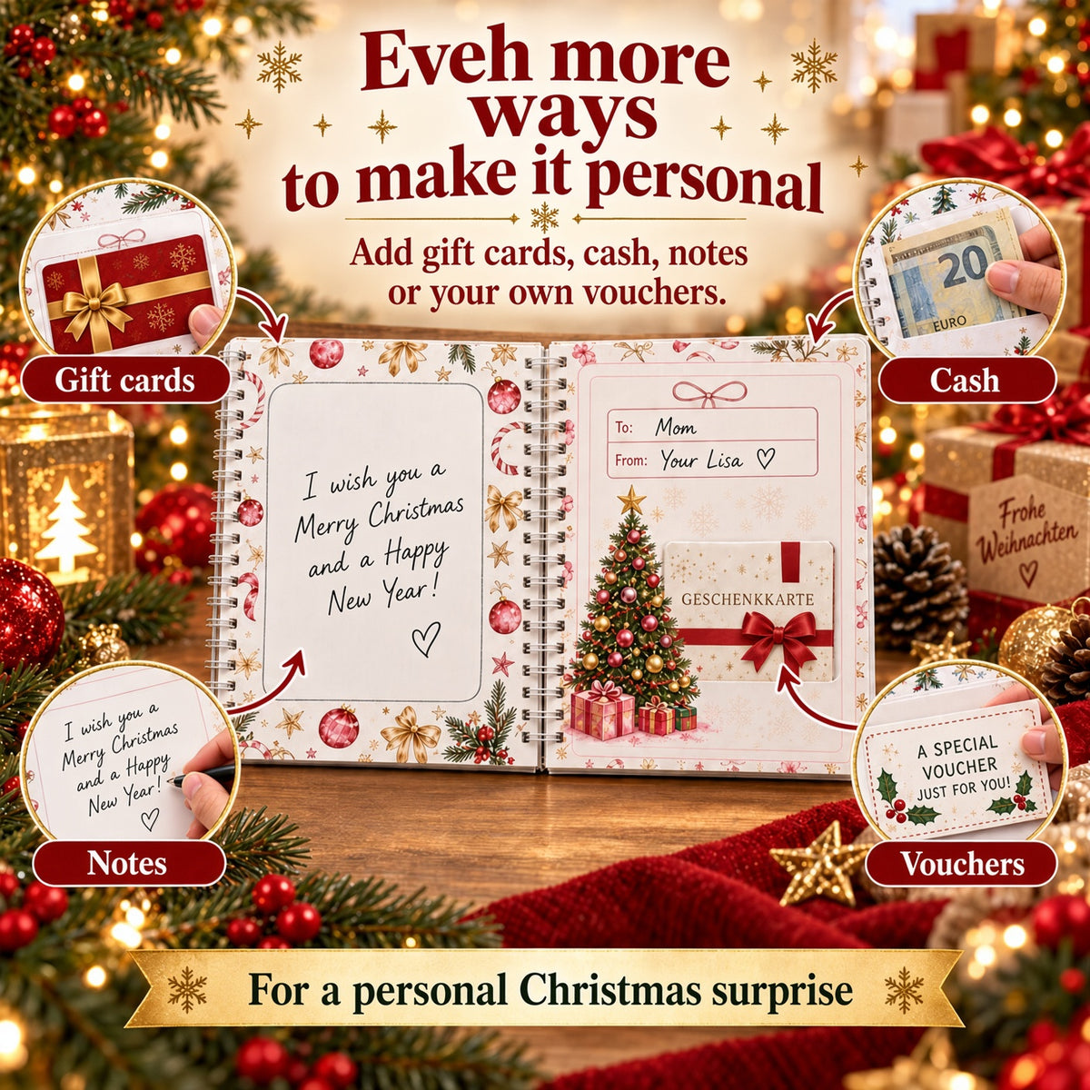 🎁🎁 40% OFF – Perfect for Christmas! 🎅 Christmas Gift Card Album – DIY Spiral Album for Personalized Gifts 👍– Polarvix®