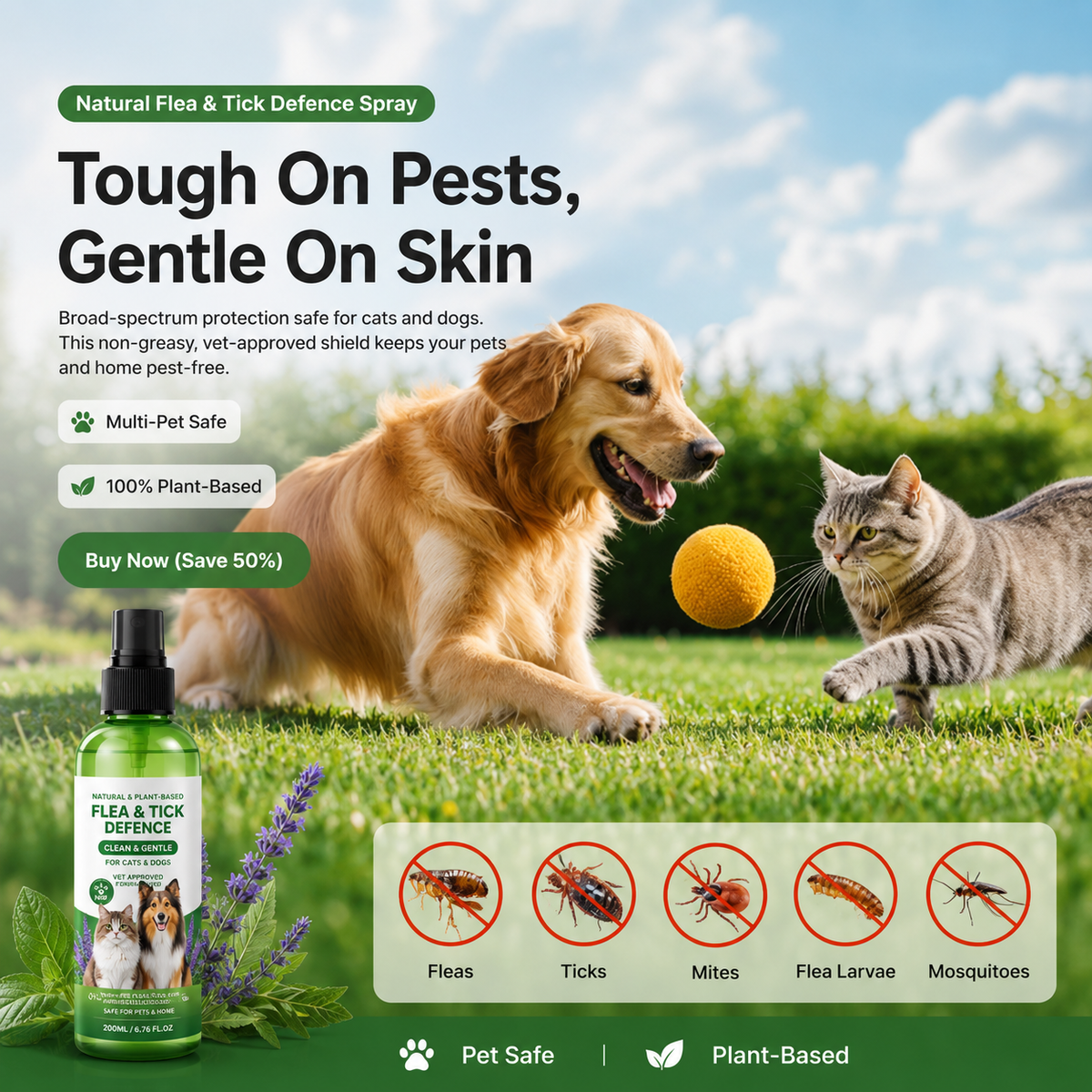 ⏳Limited-Time Offer: Buy 1 Get 1 FREE!✨️🌿Natural Flea & Tick Foam for Dogs and Cats🐾 Keep Your Beloved Pet Free from Pests---Polarvix®