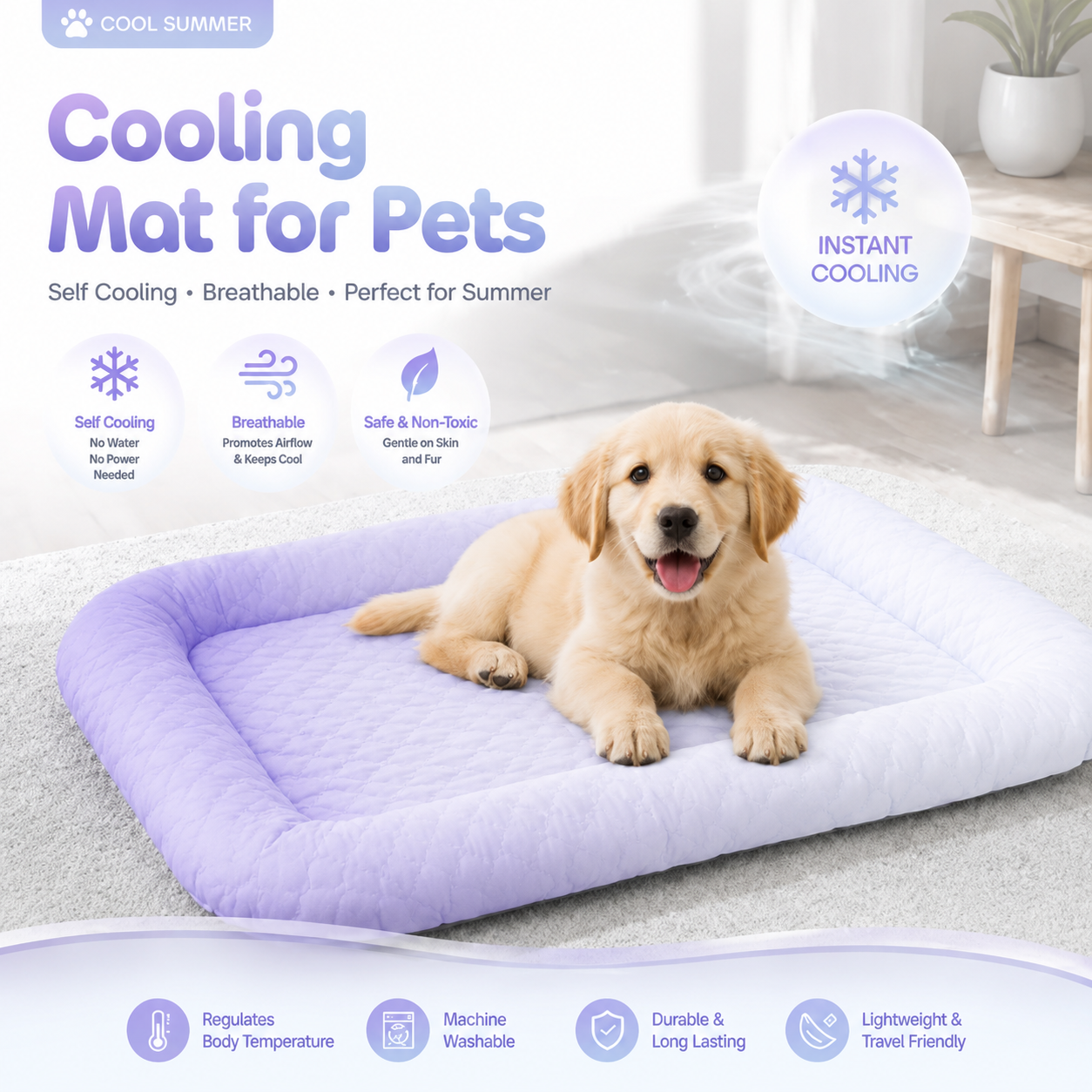 ❄️Pet Cooling Mat for Dogs & Cats 🐾  Naturally Cool Ice-Silk Pad • Breathable, Washable & Soft---Polarvix®