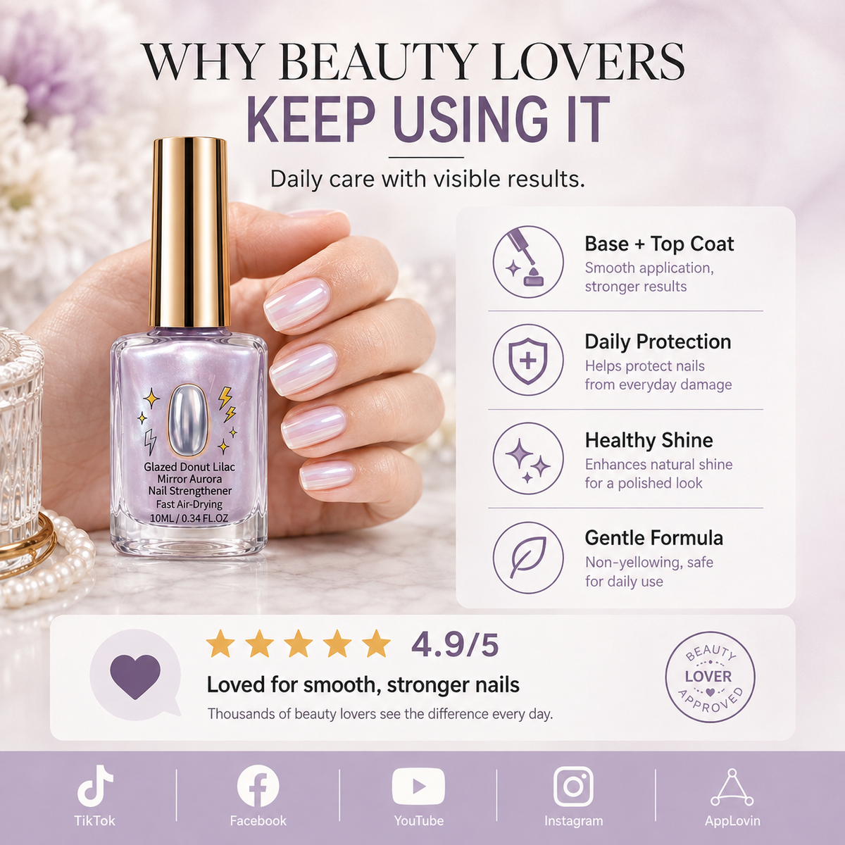 upsell ⏰ 45% OFF !! 💅 Lilac Glossy Nail Strengthener – Strengthen Weak Nails & Restore Natural Shine Polarvix®
