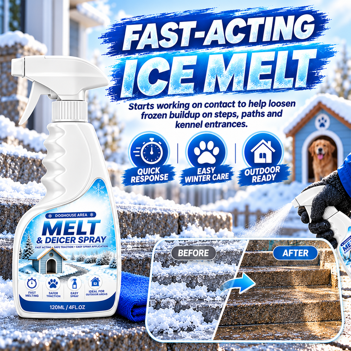 👑 Pet Friendly Salt-Free Ice Melting Spray, ❄️❄️Quick Spray-On De-Icer, Protects Paving & Garden From Salt Damage