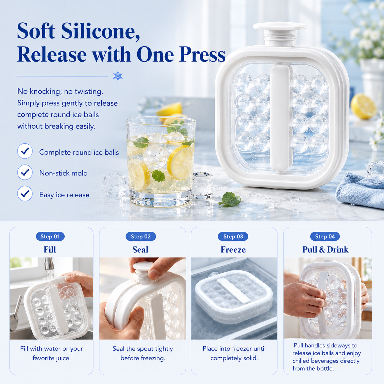 🌞Summer New Hot Selling💦Portable Silicone Ice Ball Maker Kettle🧊--Polarvix®