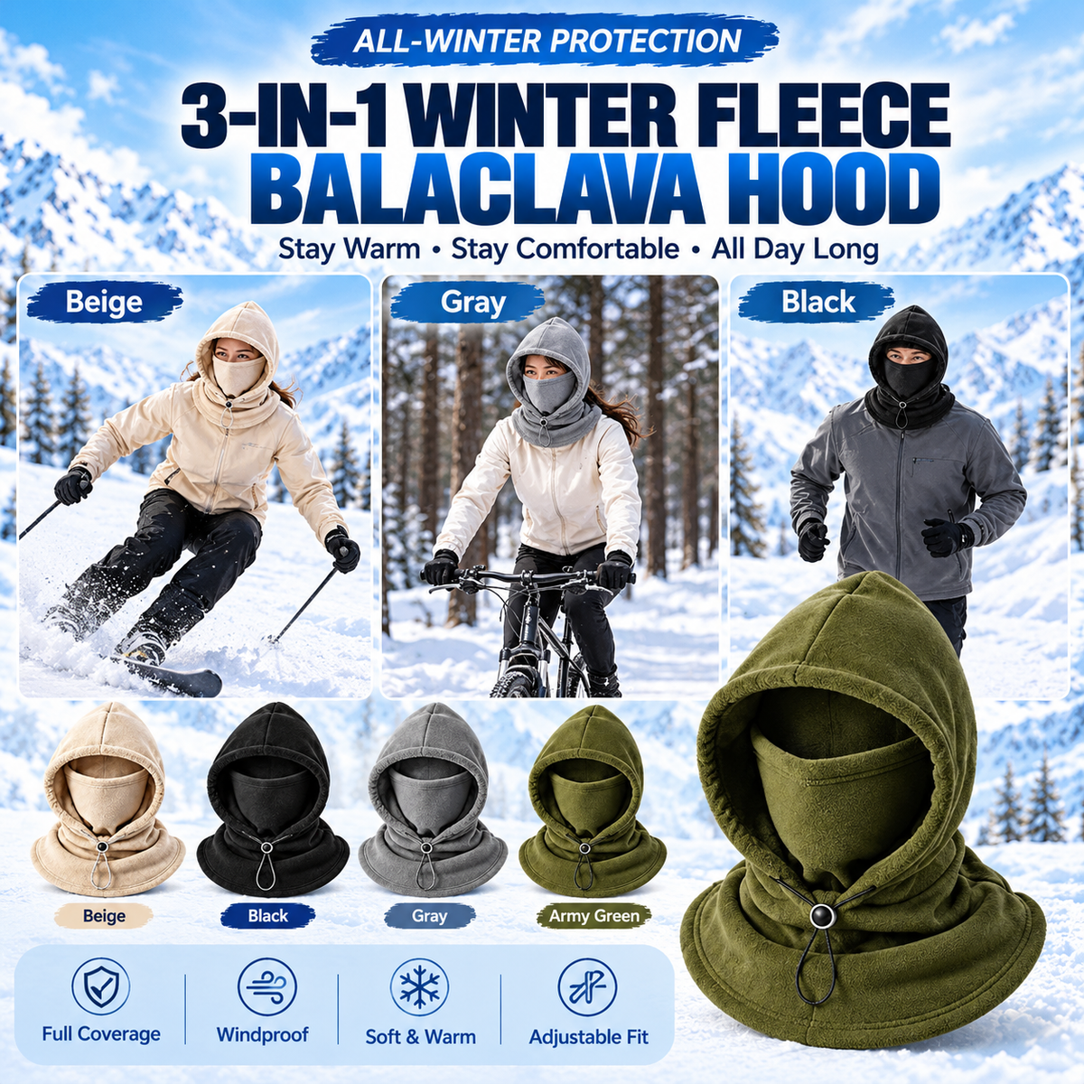 🔥Limited Time 40% OFF🔥3-in-1 Winter Balaclava Hood – Warm Thermal Face Mask for Full Head, Face & Neck Coverage