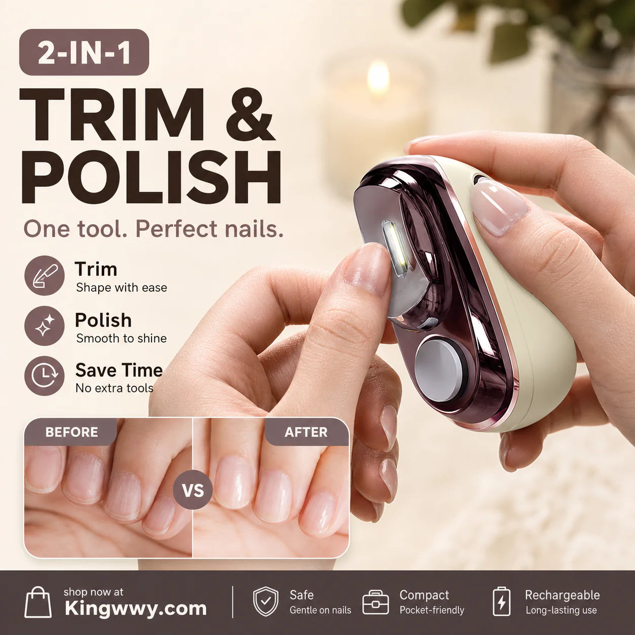 ✂️ LIMITED-TIME 40% OFF! 💅 2-in-1 Smart Electric Nail Clipper & Polisher 🌟Polarvix®