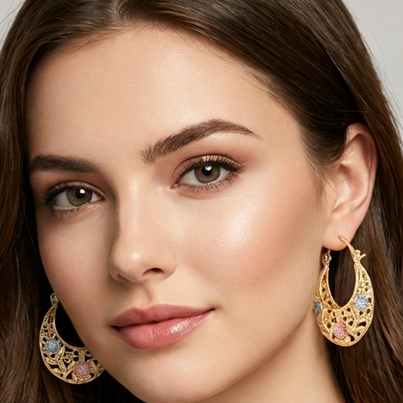Polarvix® 📢📢40% OFF !! ⏰ Gold-Plated Crescent Hoop Earrings with Enamel Flowers