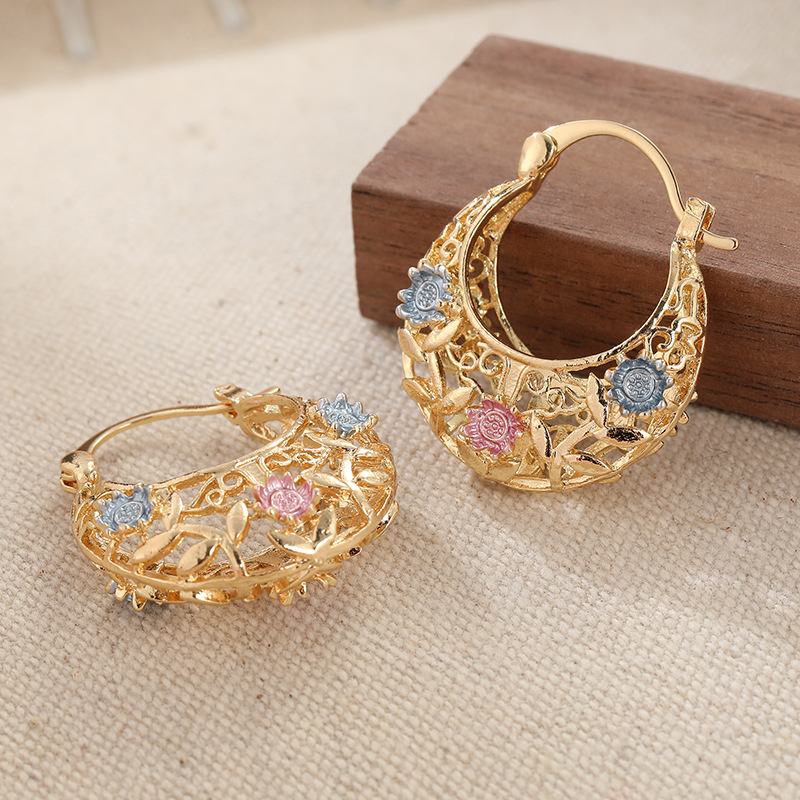 Polarvix® 📢📢40% OFF !! ⏰ Gold-Plated Crescent Hoop Earrings with Enamel Flowers