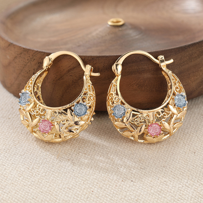Polarvix® 📢📢40% OFF !! ⏰ Gold-Plated Crescent Hoop Earrings with Enamel Flowers