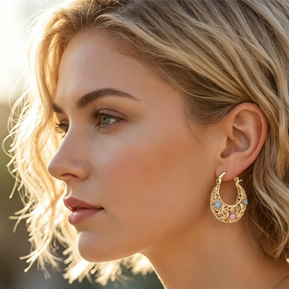 Polarvix® 📢📢40% OFF !! ⏰ Gold-Plated Crescent Hoop Earrings with Enamel Flowers