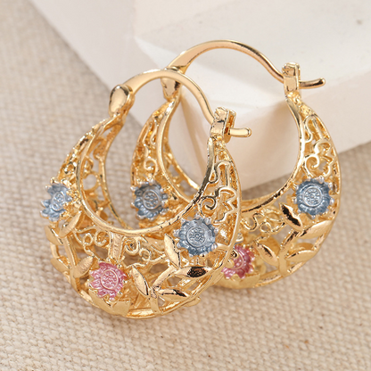 Polarvix® 📢📢40% OFF !! ⏰ Gold-Plated Crescent Hoop Earrings with Enamel Flowers