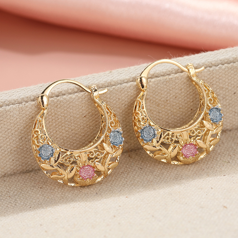 Polarvix® 📢📢40% OFF !! ⏰ Gold-Plated Crescent Hoop Earrings with Enamel Flowers