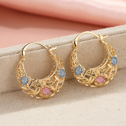 Polarvix® 📢📢40% OFF !! ⏰ Gold-Plated Crescent Hoop Earrings with Enamel Flowers