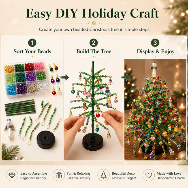 🔥2026 Hot Sale🔥 Elegant Beaded Mini Christmas Tree – Collector's Holiday Decor Set, Tabletop 🎄