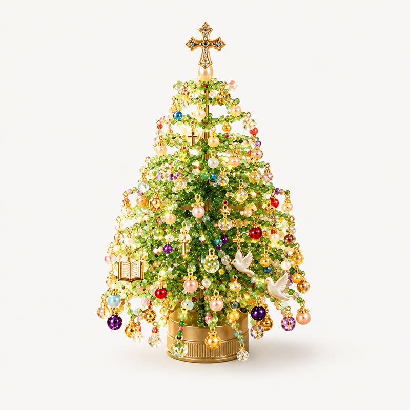 🔥2026 Hot Sale🔥 Elegant Beaded Mini Christmas Tree – Collector's Holiday Decor Set, Tabletop 🎄