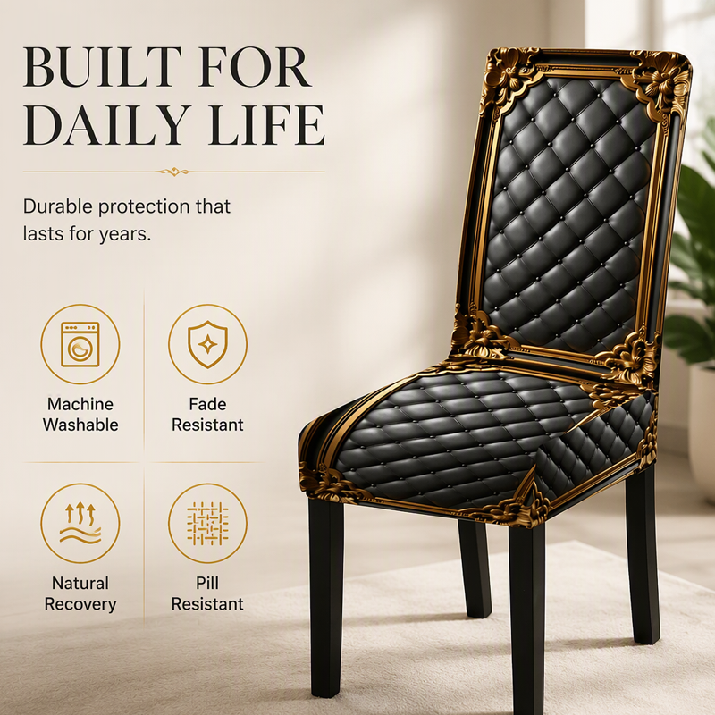 🔥 Buy 1 Get 1 Free! 🪑Baroque Luxury Stretch Dining Chair Slipcover | Gold Pattern Washable Furniture Protector, Refresh & Protect Your Dining Chairs