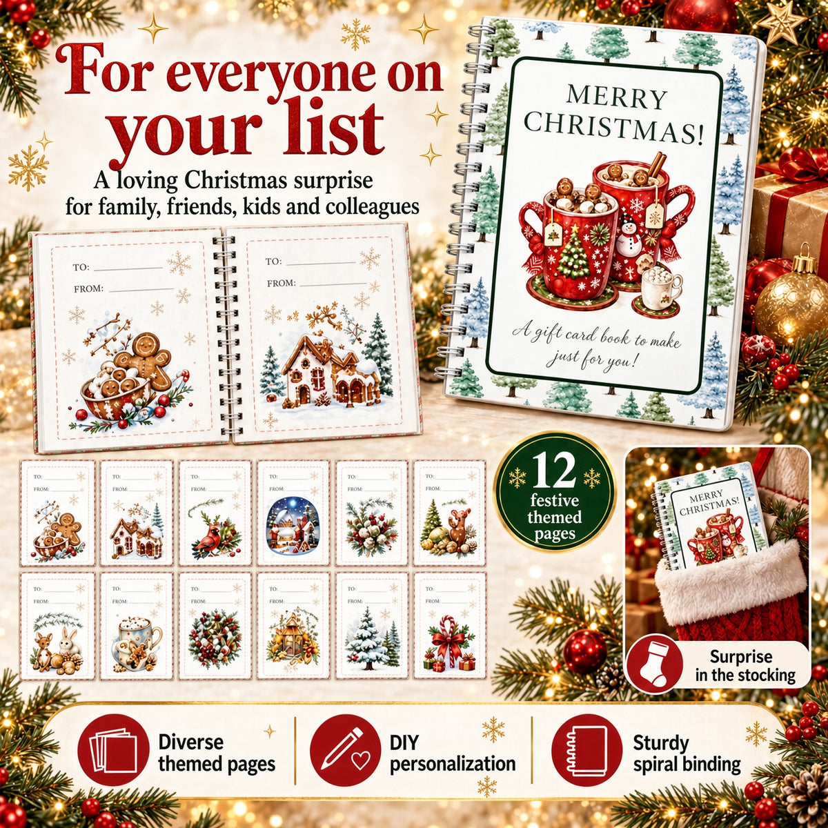 🎁🎁 40% OFF – Perfect for Christmas! 🎅 Christmas Gift Card Album – DIY Spiral Album for Personalized Gifts 👍– Polarvix®
